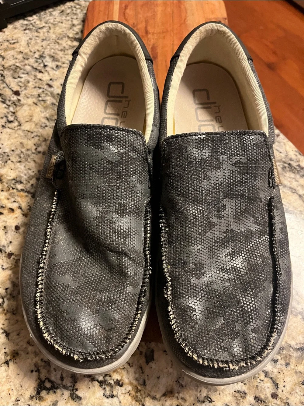 Hey Dude Dark Gray Camo Men’s Slip-On Casual Shoes Size 10
